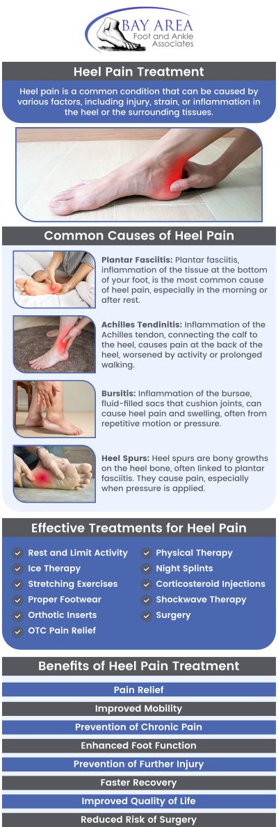 Suffering from Heel Pain? Heel pain is commonly caused by conditions such as plantar fascitis, heel spurs, or tendonitis, often due to overuse, poor footwear, or sudden weight gain. Professional help is essential for an accurate diagnosis and tailored treatment plan to alleviate pain, aid in healing, and prevent recurrence. Visit Dr. John W. Scivally, DPM, and Dr. Robin K. Lie, DPM, at Bay Area Foot and Ankle Associates. For more information, contact us or schedule an appointment online. We have convenient locations to serve you in Walnut Creek, CA, and Brentwood, CA.